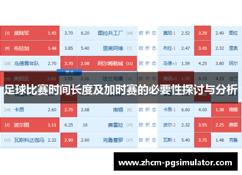 足球比赛时间长度及加时赛的必要性探讨与分析 足球比赛时间长度及加时赛的必要性探讨与分析